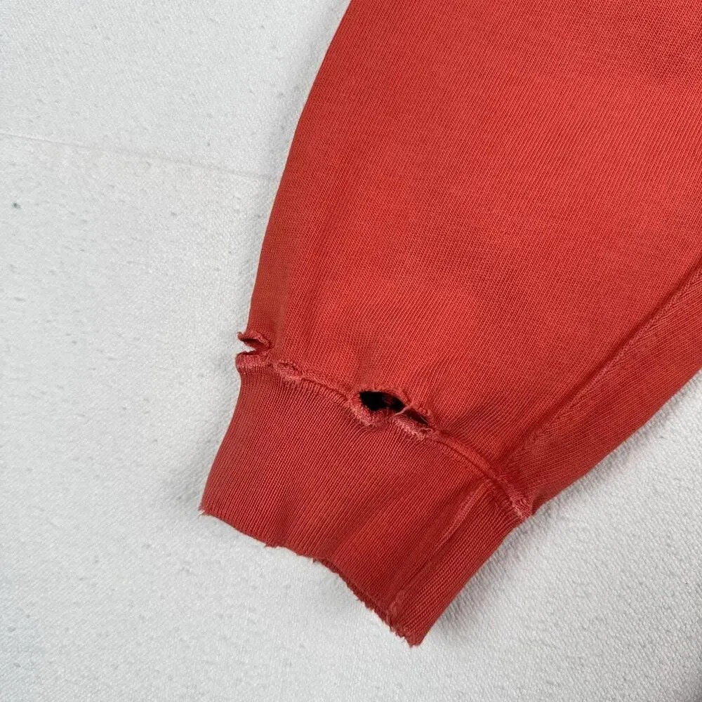90’s Vtg Polo Ralph Lauren Rugby Shirt Mens L Orange‎ Quilted Elbows *Distressed